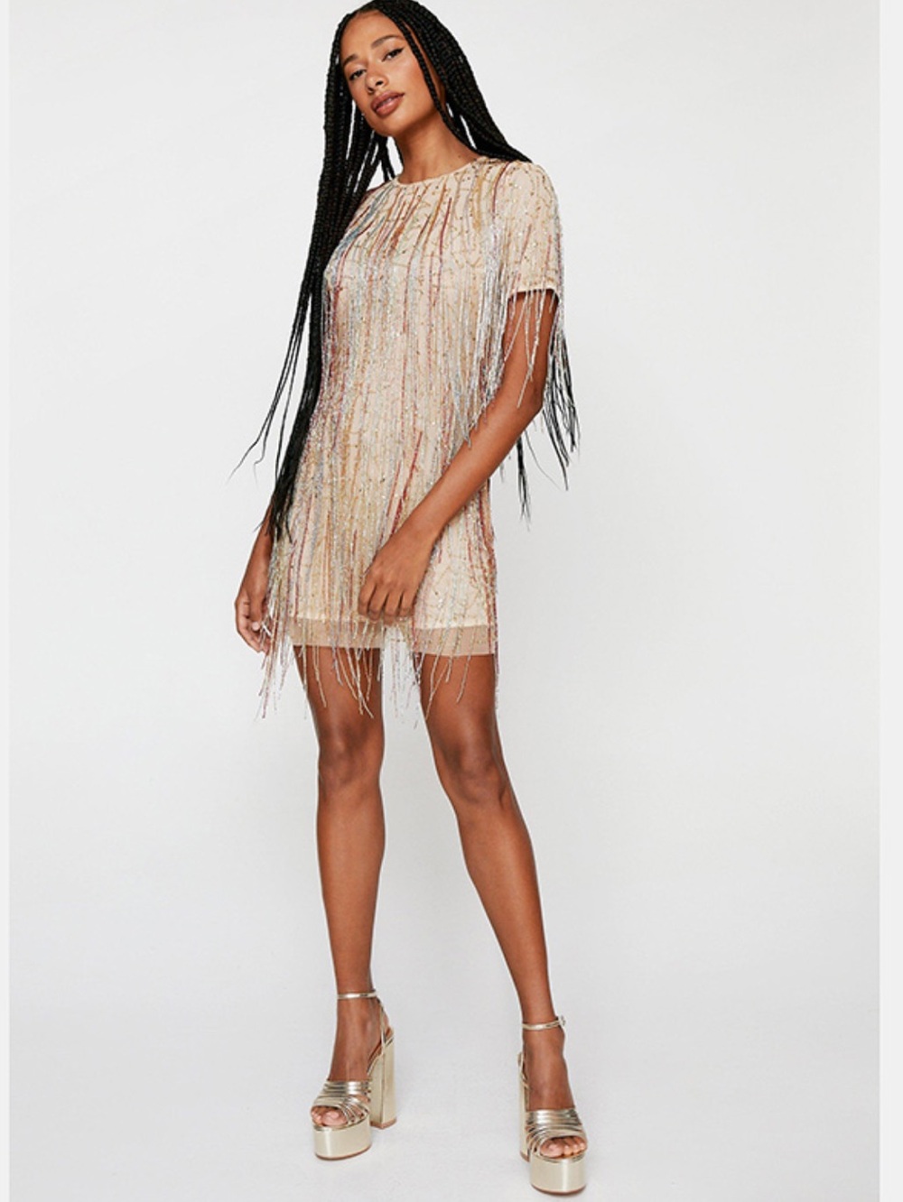 Nasty Gal Nasty Neon Beaded Tassell Mini Dress Size 10 - Picture 8 of 11